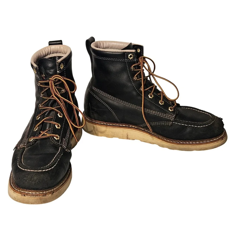 Thorogood Moc Toe Work Boots Mens 10 Black Leather American Heritage 814-6201